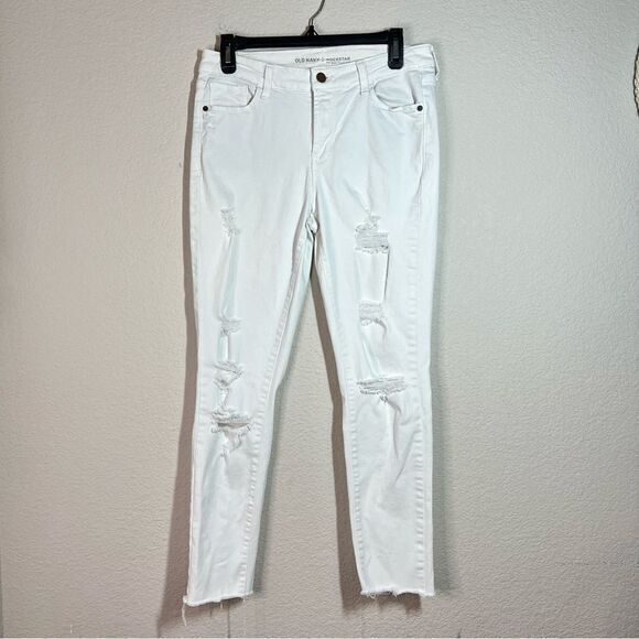 Old Navy‎ White Distressed Fringe Midi Rockstar Jeans Women's Size 6T - Picture 1 of 8